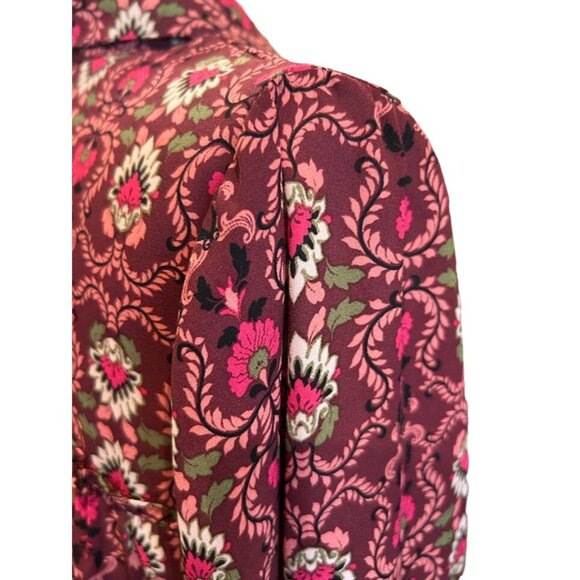 GB Floral Print Long Sleeve Blouse‎ Size Large With Tie Neck & Ruffled Cuffs - Picture 6 of 8